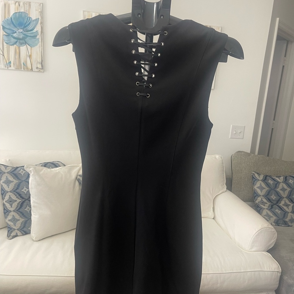 bebe Black Backless Lace-Up Dress